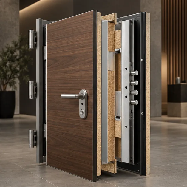 Sección constructiva de una puerta blindada